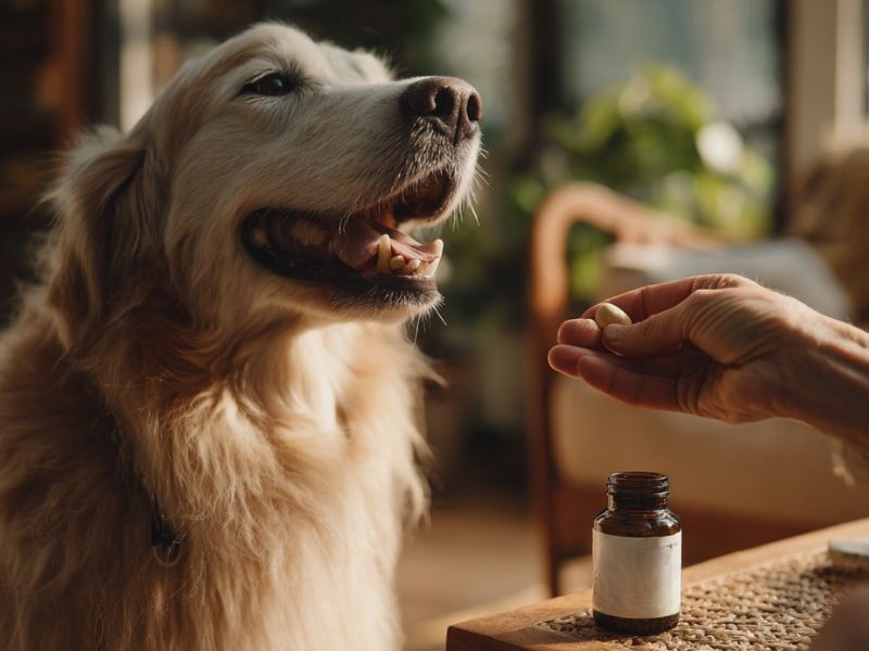 vlasnik daje psu suplemente